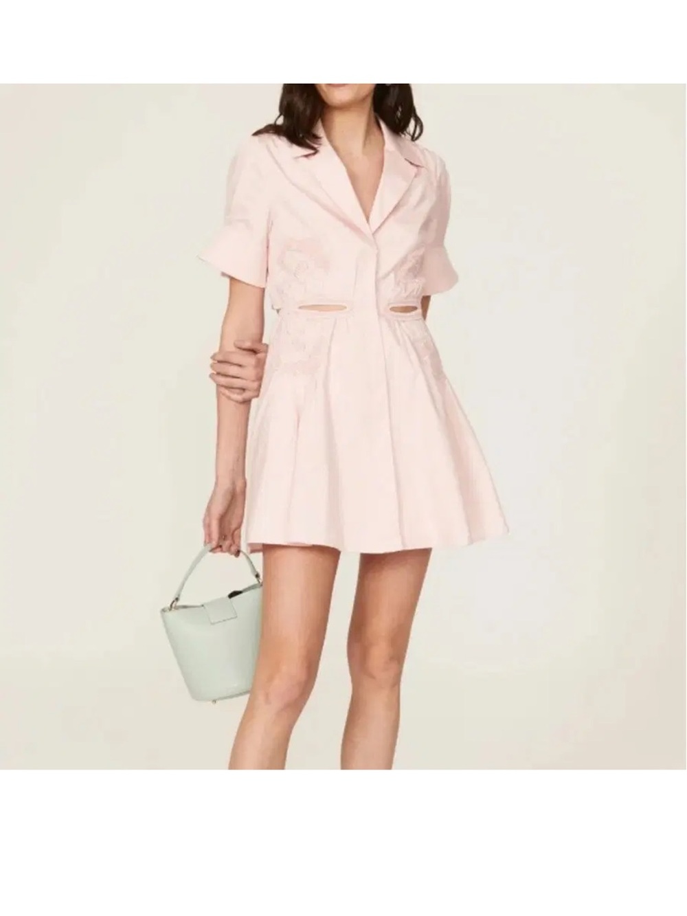 Self-Portrait Pale Pink Cutout Fit-and-Flare Mini Dress
